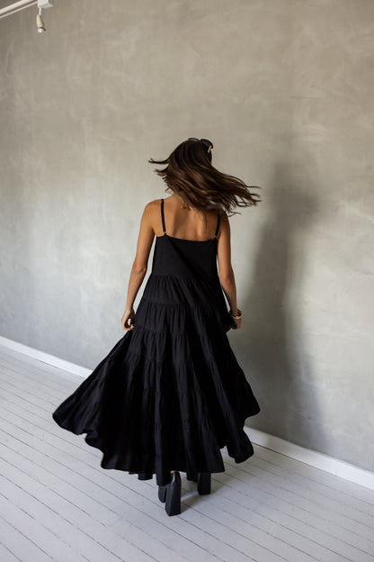 Change Your Mind Cotton Midi Dress (Black) back view
