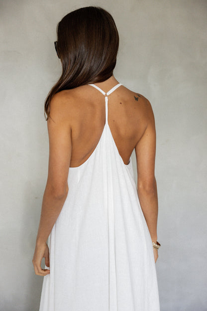 Say To Me Cotton Maxi Dress (White) back close up view