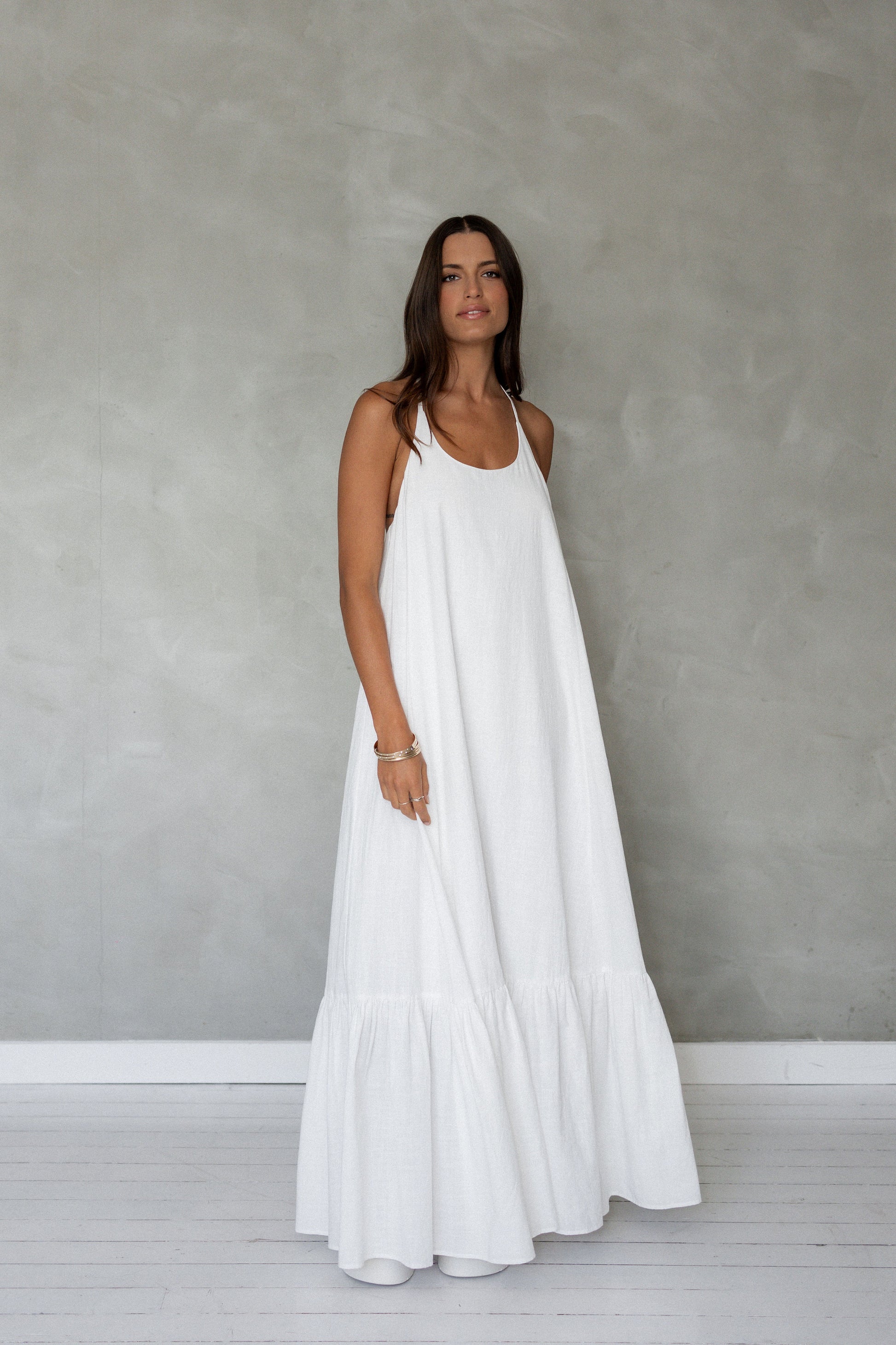 Say To Me Cotton Maxi Dress (White) front view