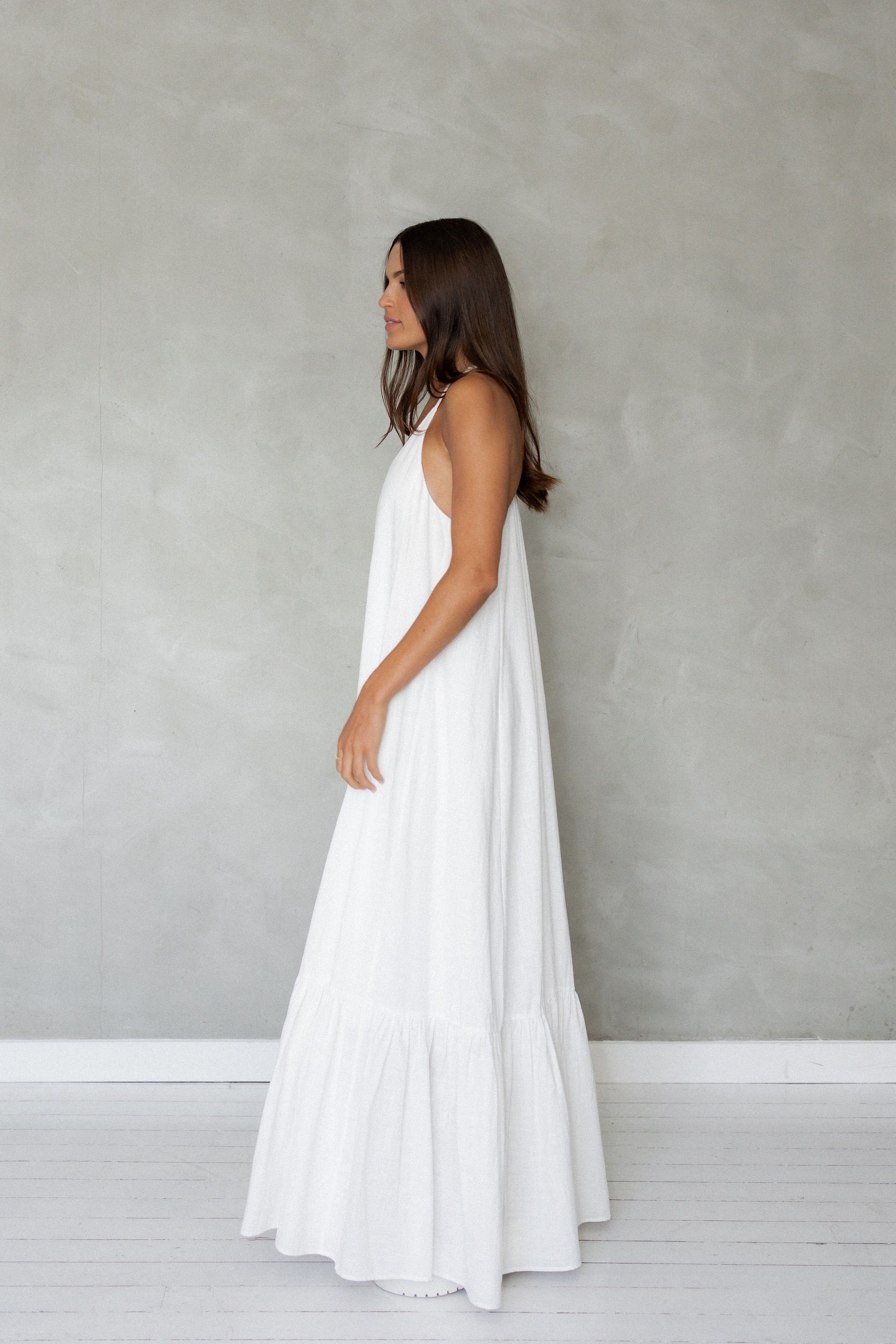 Say To Me Cotton Maxi Dress (White) side view