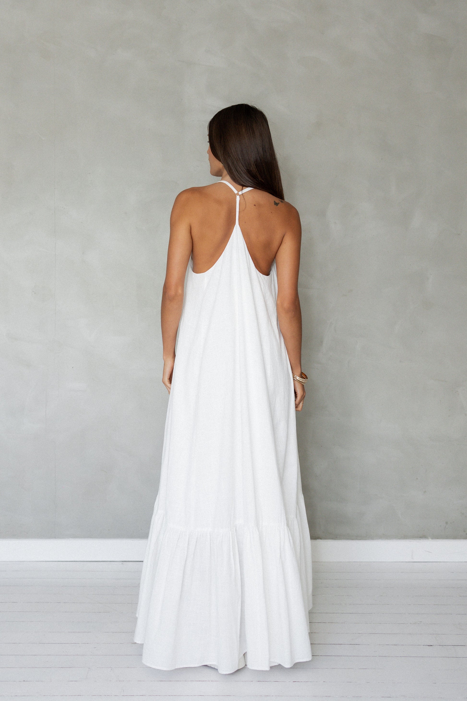 Say To Me Cotton Maxi Dress (White) back view