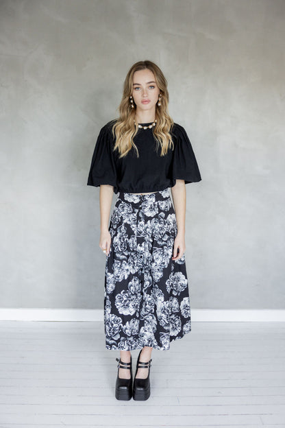 The Only Thing Cotton Midi Skirt (Mazu Exclusive Floral Print) front view