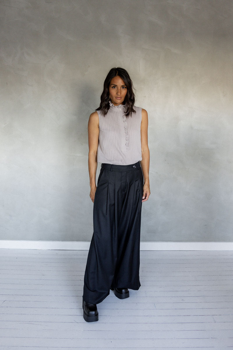 Like You Do Frill Neck Sleeveless Cotton Blouse (Stone) front view