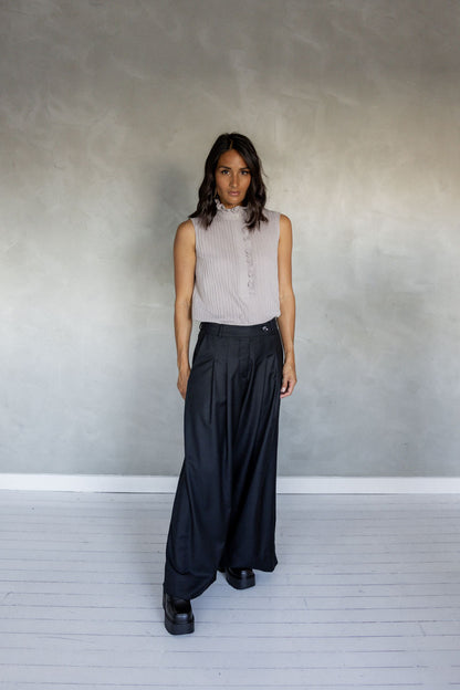 Like You Do Frill Neck Sleeveless Cotton Blouse (Stone) front view