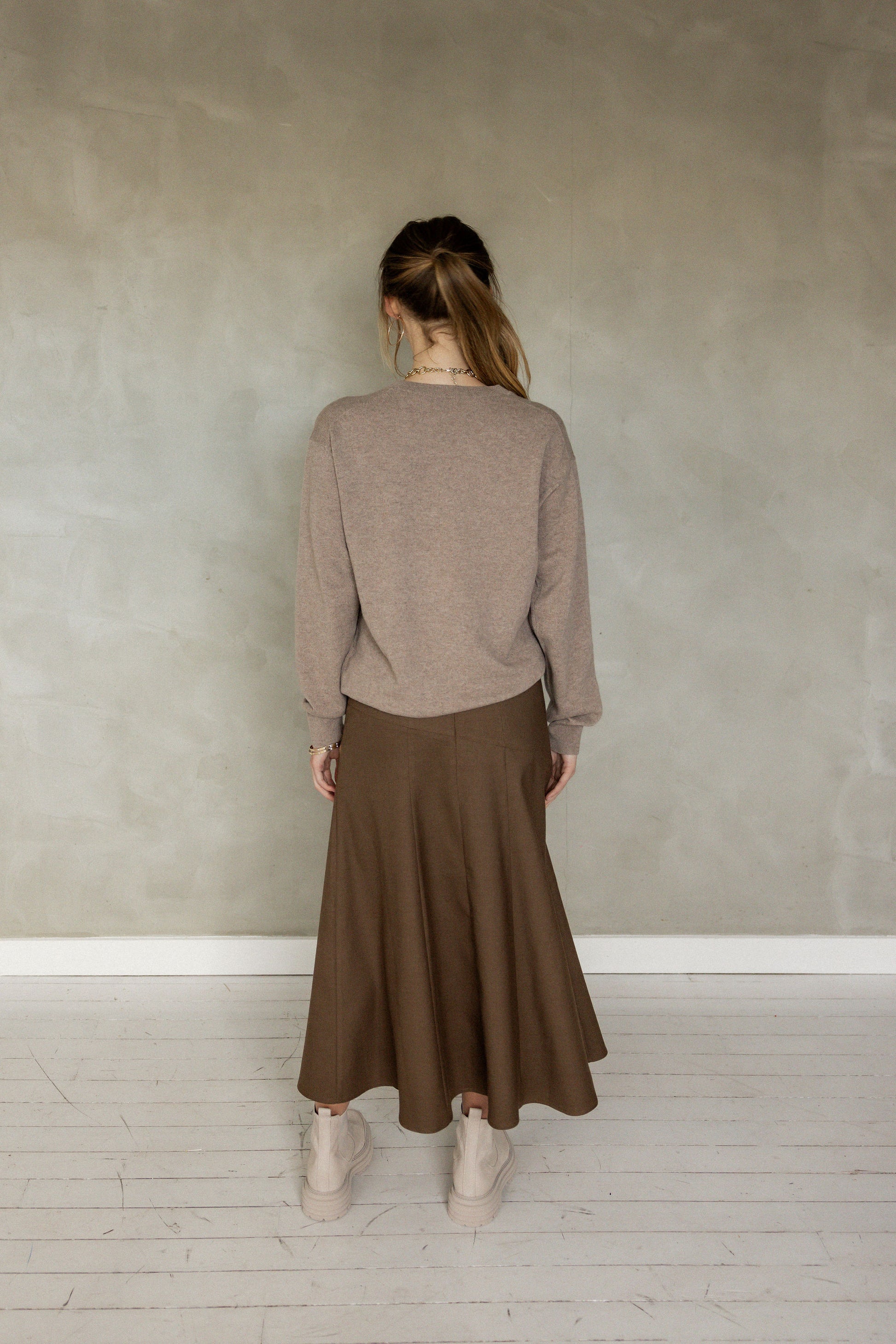 Hand In Mine Midi Skirt brown back view