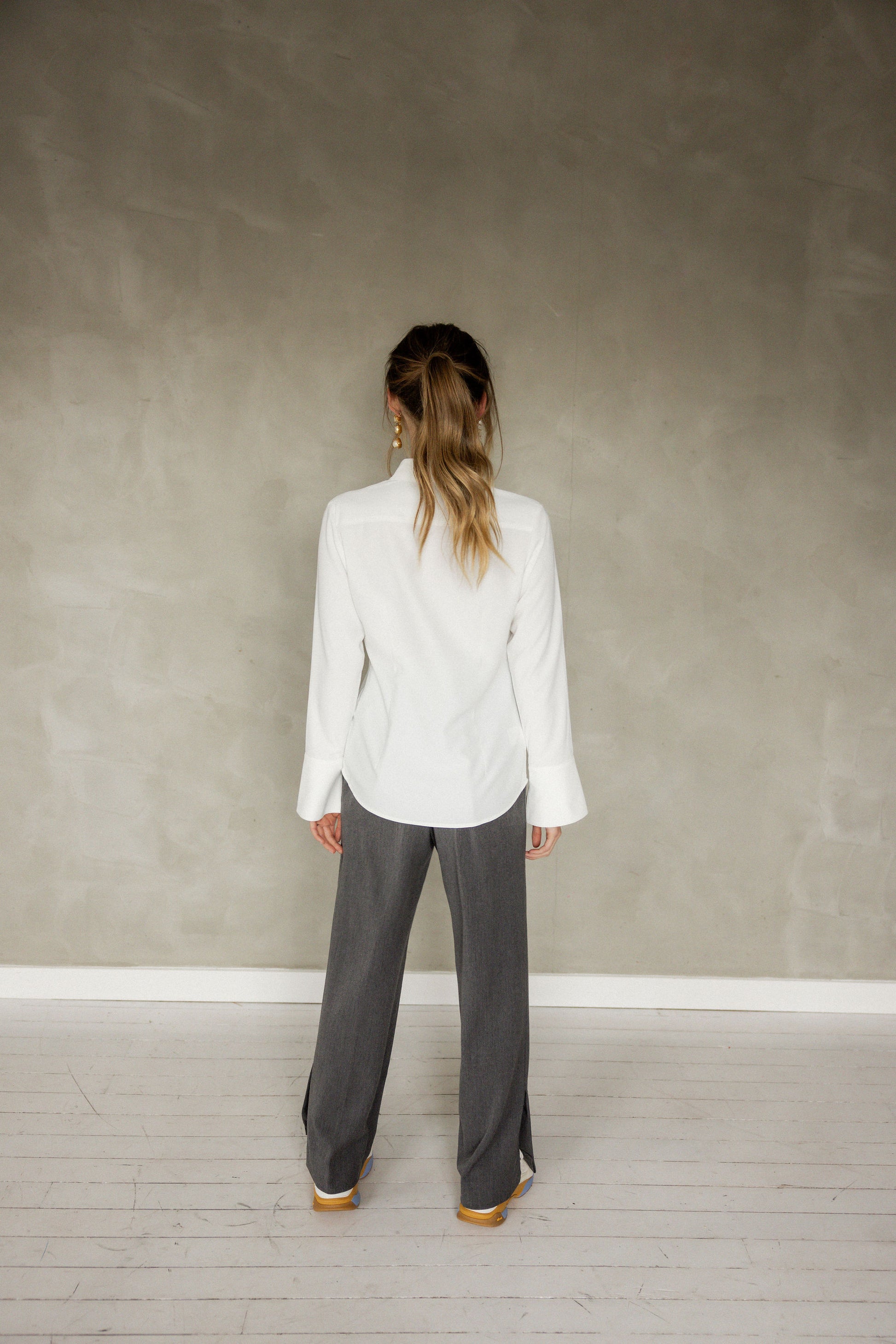 Endlessly Long Sleeve Shirt White Button Up Blouse back view