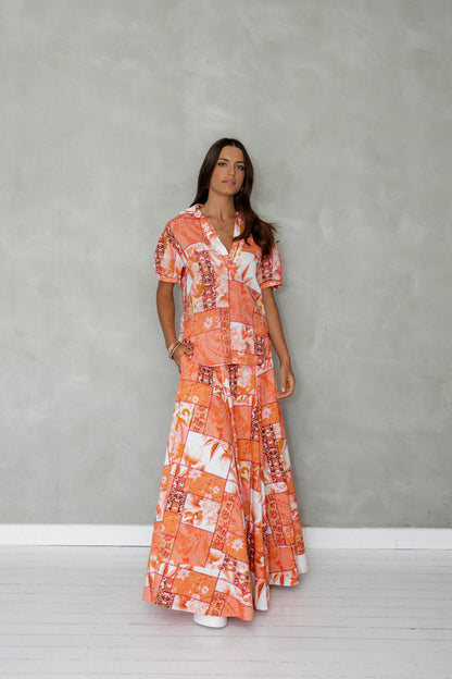 Look At Me Puff Sleeve Cotton Blouse Patchwork Print front view