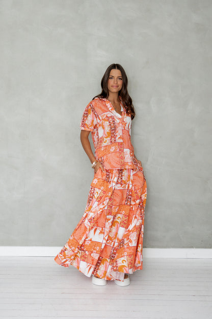 Look At Me Puff Sleeve Cotton Blouse Patchwork Print front view
