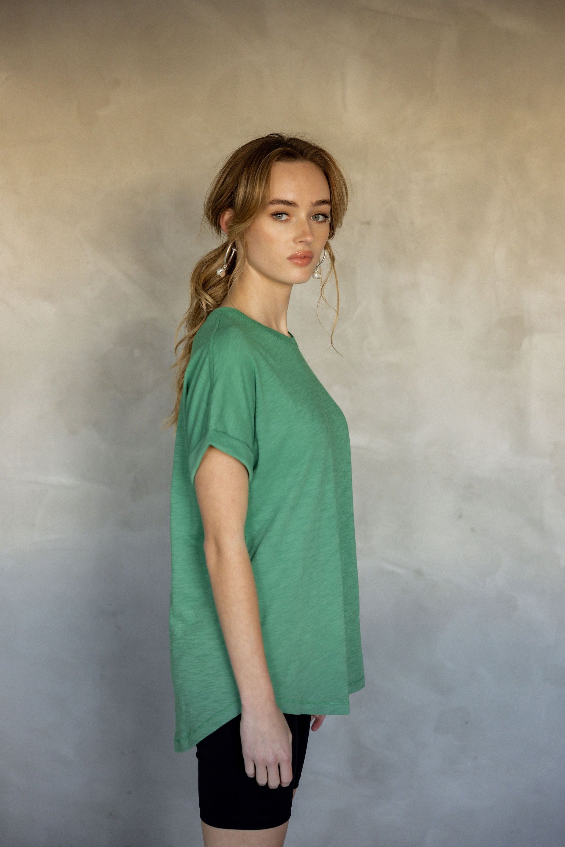 All You Need Cuff Pima Cotton T-shirt - Leprechaun side view