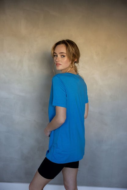 All You Need Cuff Pima Cotton T-shirt - Ibiza Blue side view