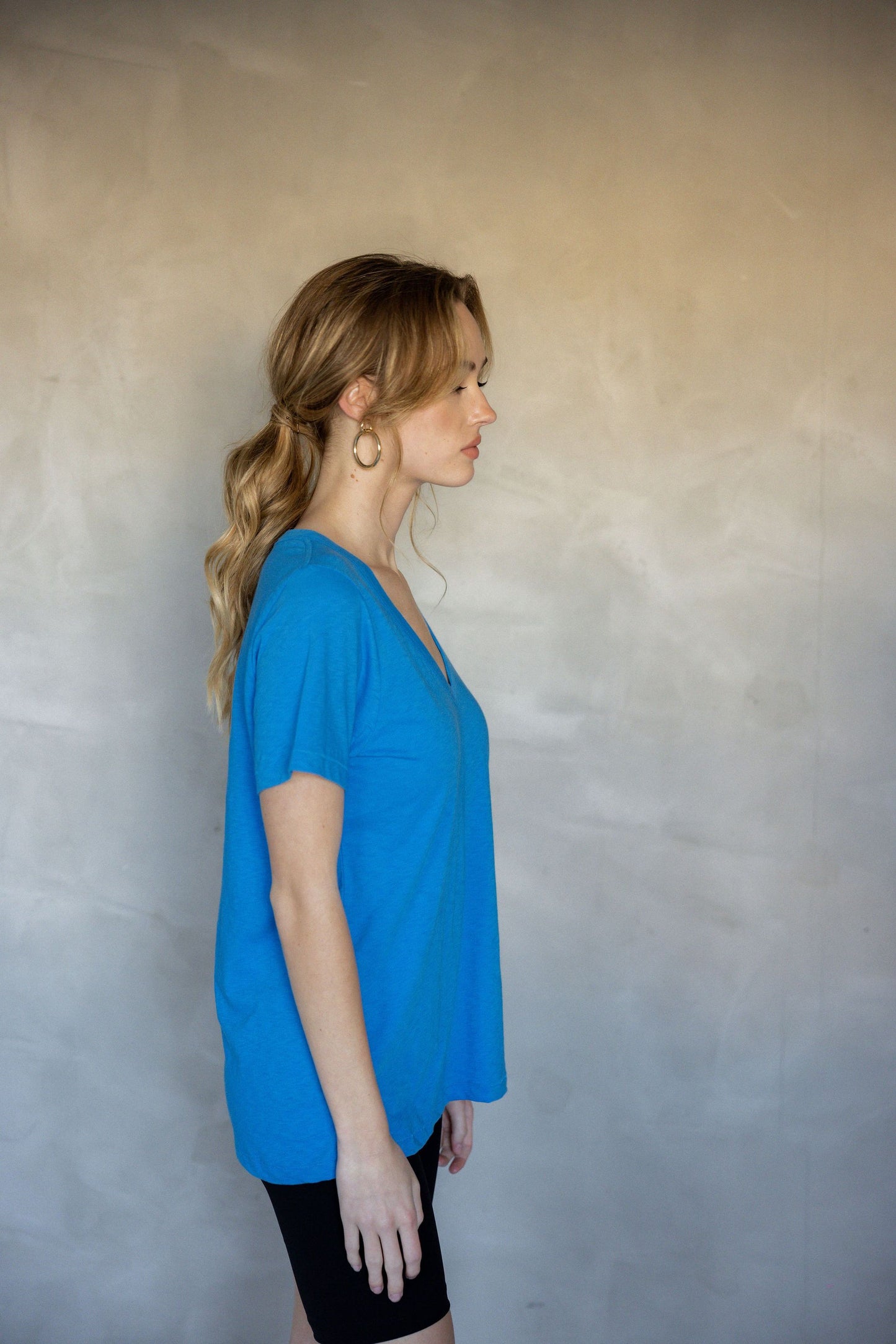 Before We Expire V-Neck Pima Cotton T-Shirt – Ibiza Blue side view