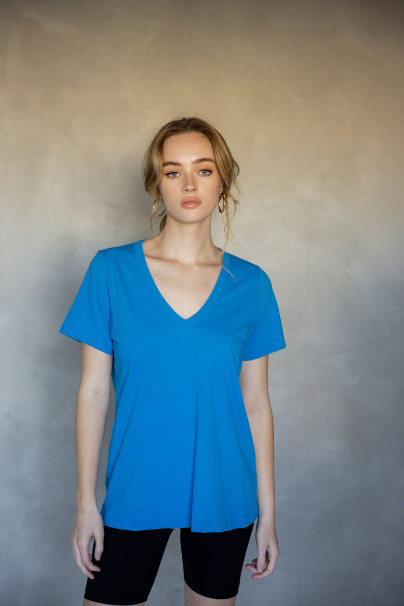 Before We Expire V-neck Tee in Ibiza Blue