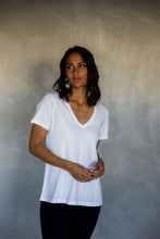Load image into Gallery viewer, Before We Expire V-neck Tee in White
