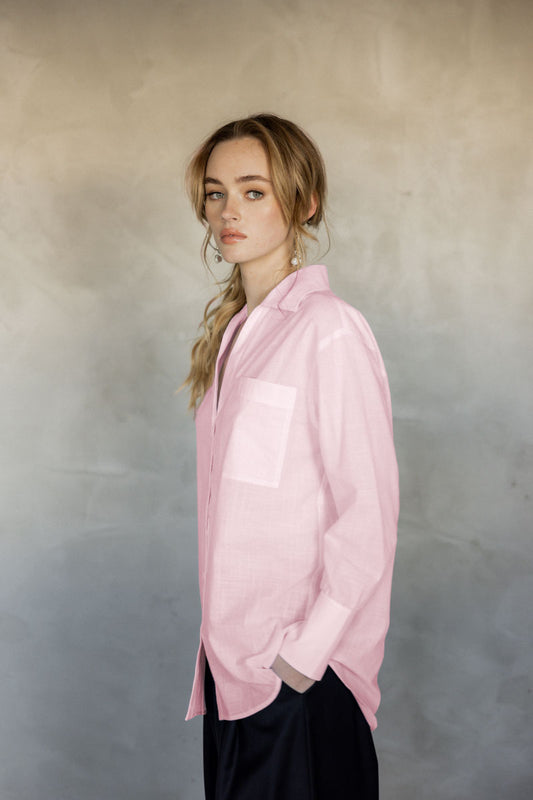 Make You Mine Cotton Button-Up Shirt (Pink) side view