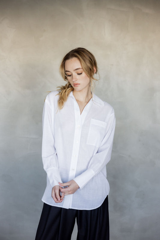 Make You Mine Cotton Button-Up Shirt (White) front view