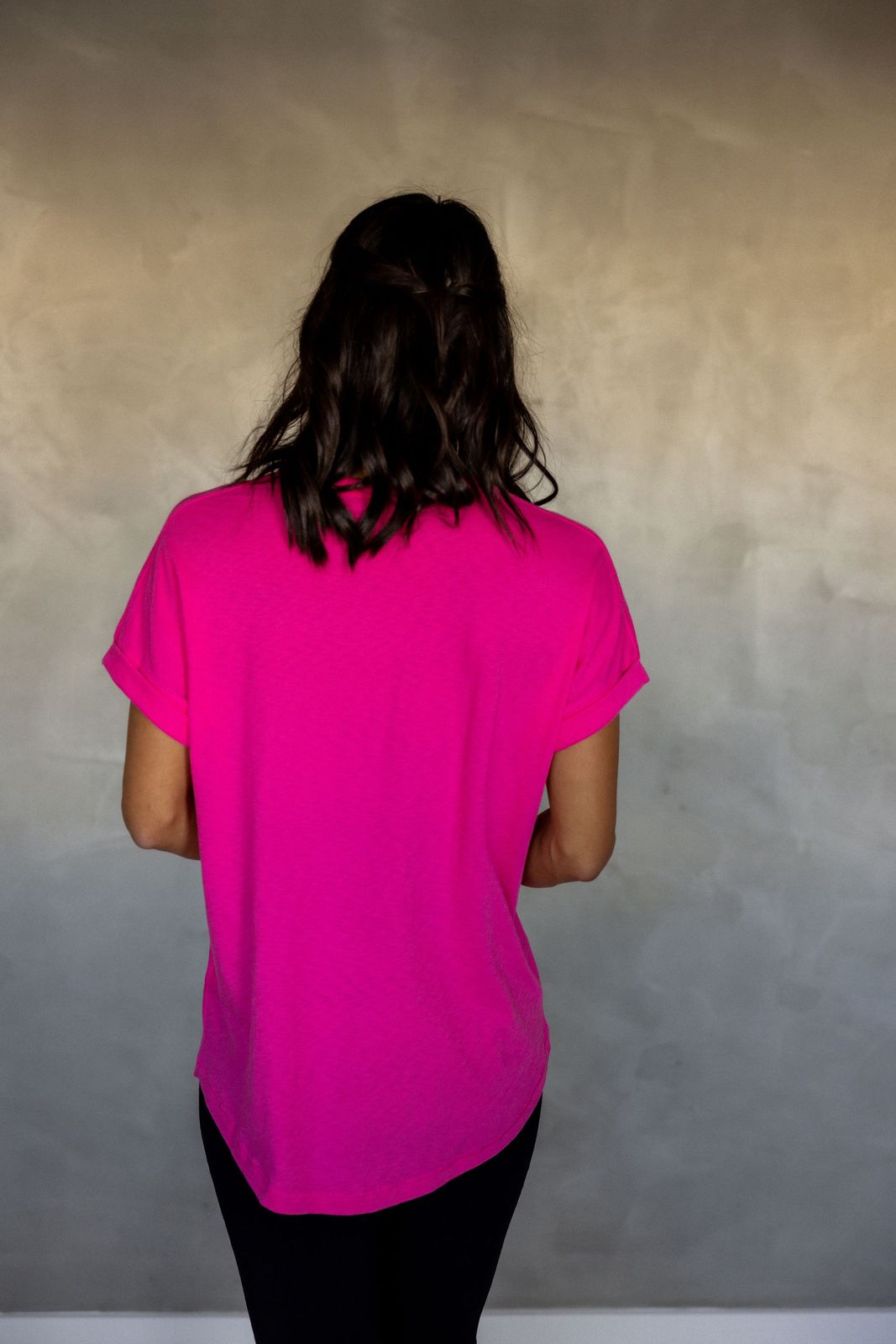 All You Need Cuff Pima Cotton T-shirt - Fuchsia Fedora back view