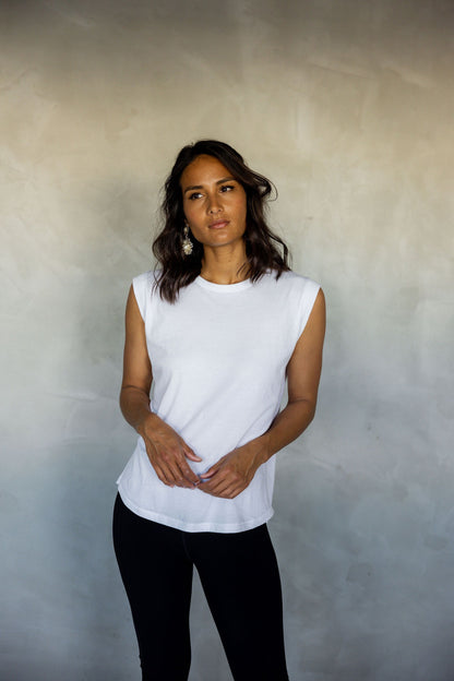 Sorry For Now Pima Cotton Tank Top - White front view
