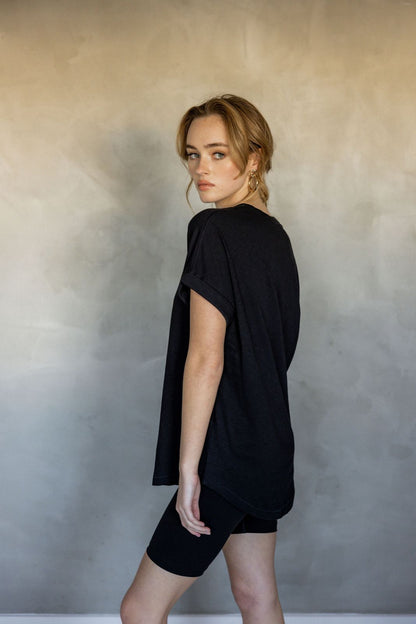 All You Need Cuff Pima Cotton T-shirt - Black side view
