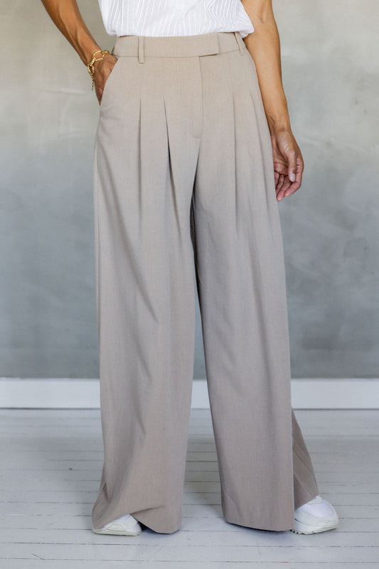 Over and Over Wide Leg Pant - Stone front view