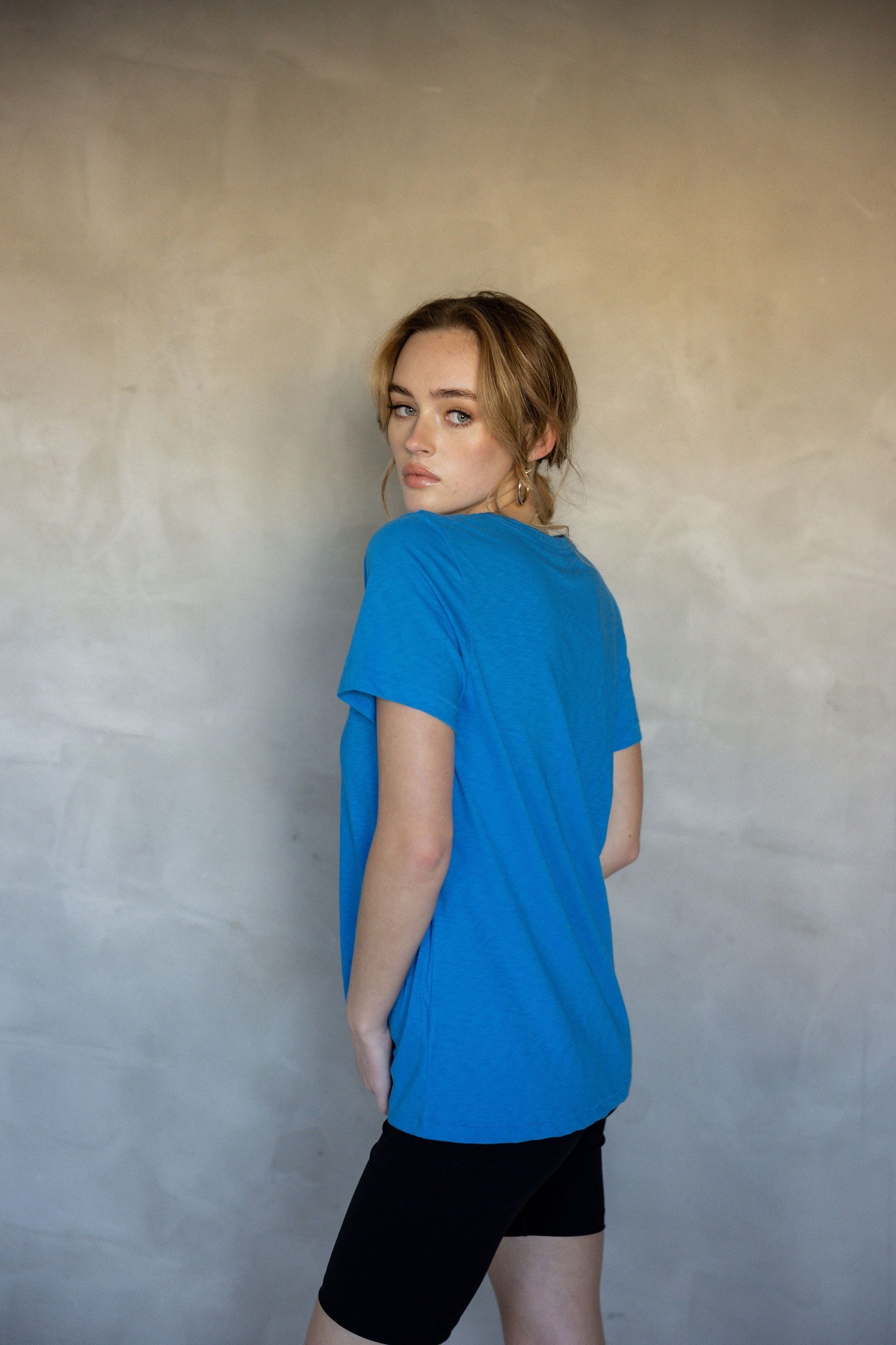 Before We Expire V-Neck Pima Cotton T-Shirt – Ibiza Blue back view