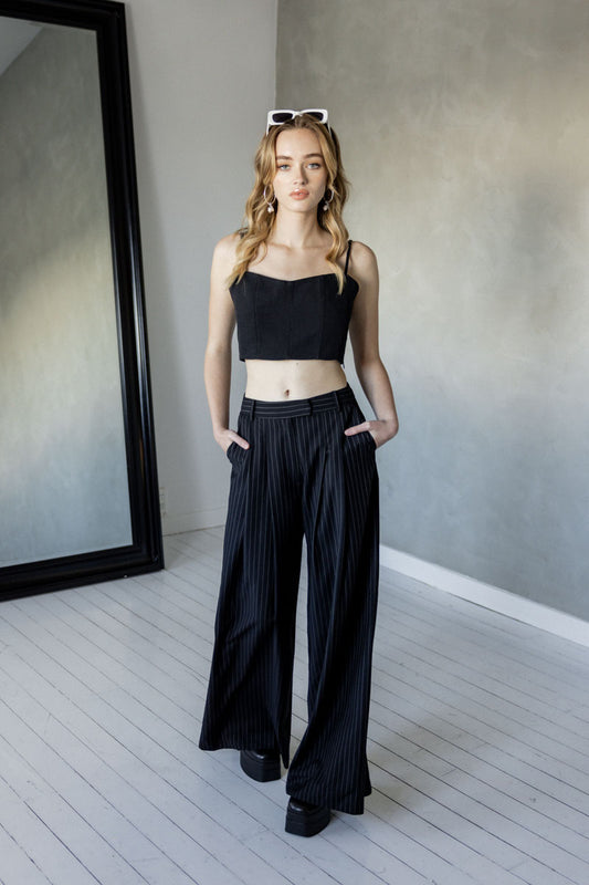 Over and Over Wide Leg Pant - Black Stripe front view