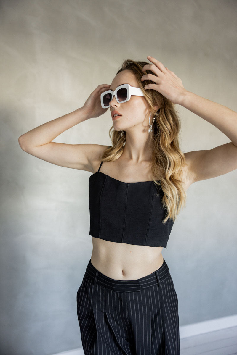 Take Your Time Crop Top – Black Cotton Bralette Top front view