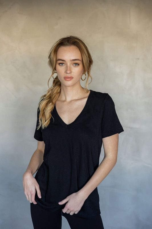 Before We Expire V-Neck Pima Cotton T-Shirt - Black front view