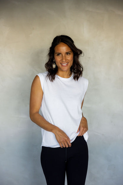 Sorry For Now Pima Cotton Tank Top - White front view