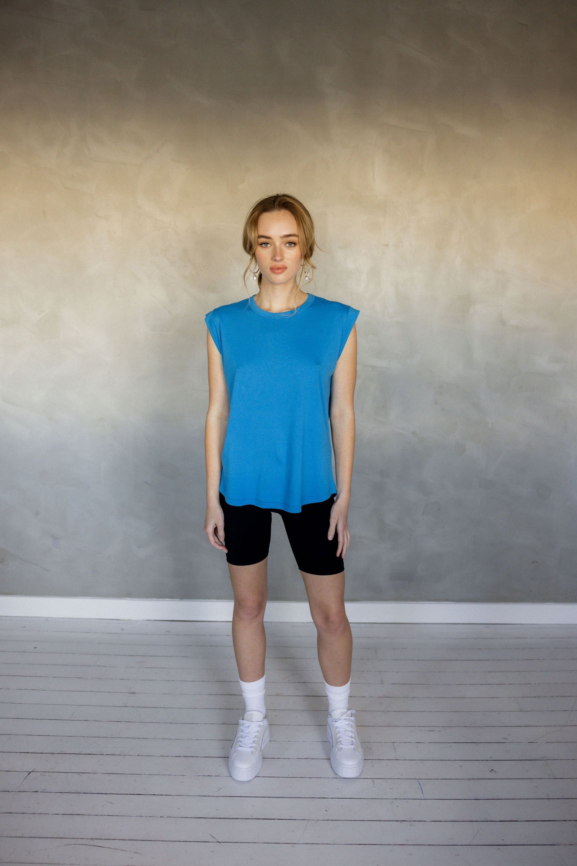 Sorry For Now Pima Cotton Tank Top - Ibiza Blue front view