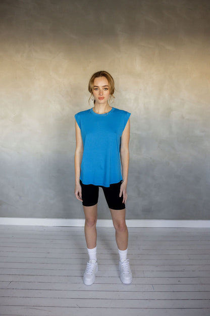 Sorry For Now Pima Cotton Tank Top - Ibiza Blue front view
