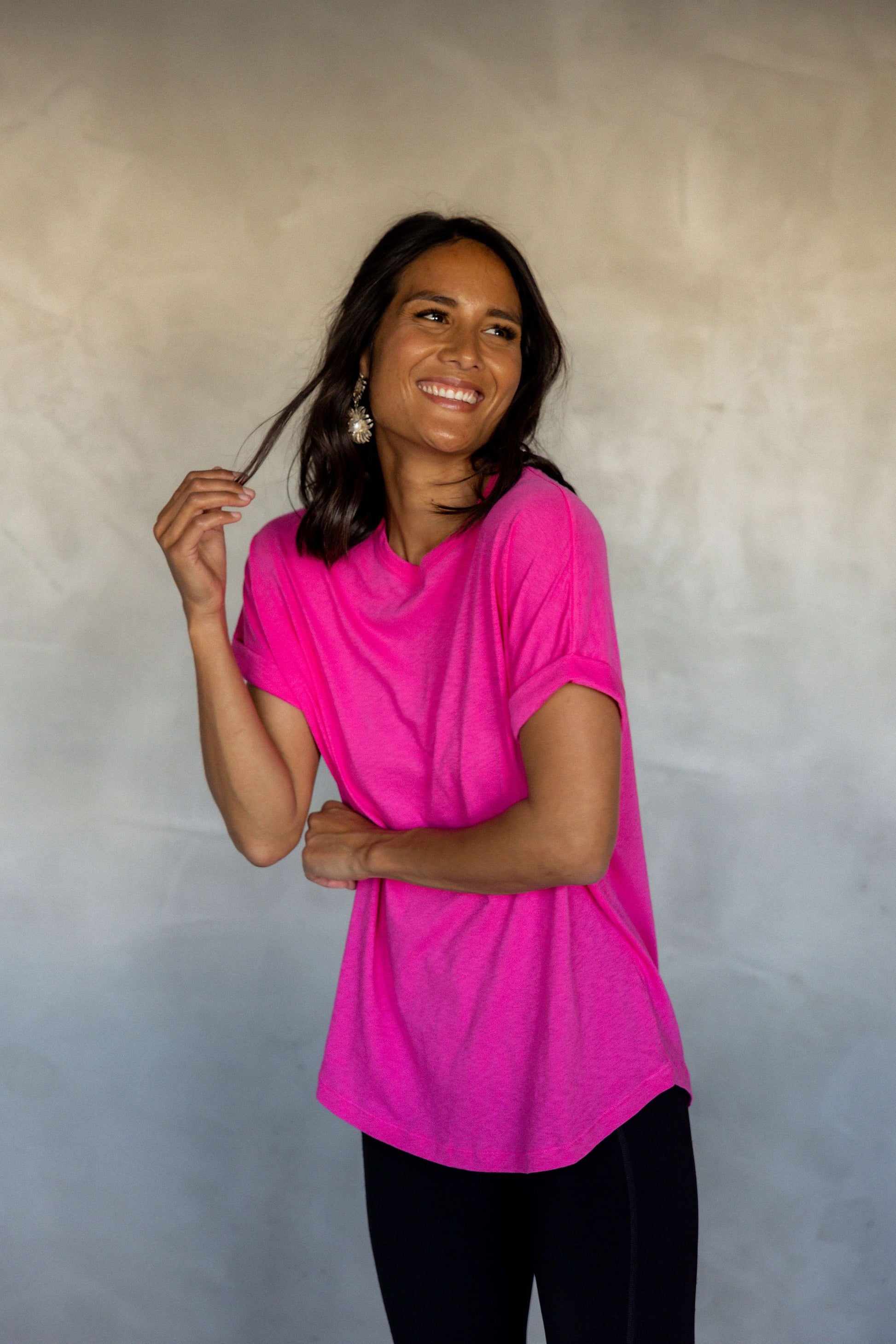 All You Need Cuff Pima Cotton T-shirt - Fuchsia Fedora front view