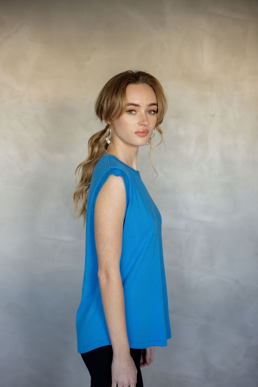 Sorry For Now Pima Cotton Tank Top - Ibiza Blue side view