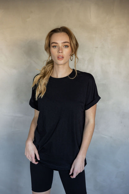 All You Need Cuff Pima Cotton T-shirt - Black front view