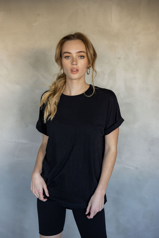 All You Need Cuff Pima Cotton T-shirt - Black front view