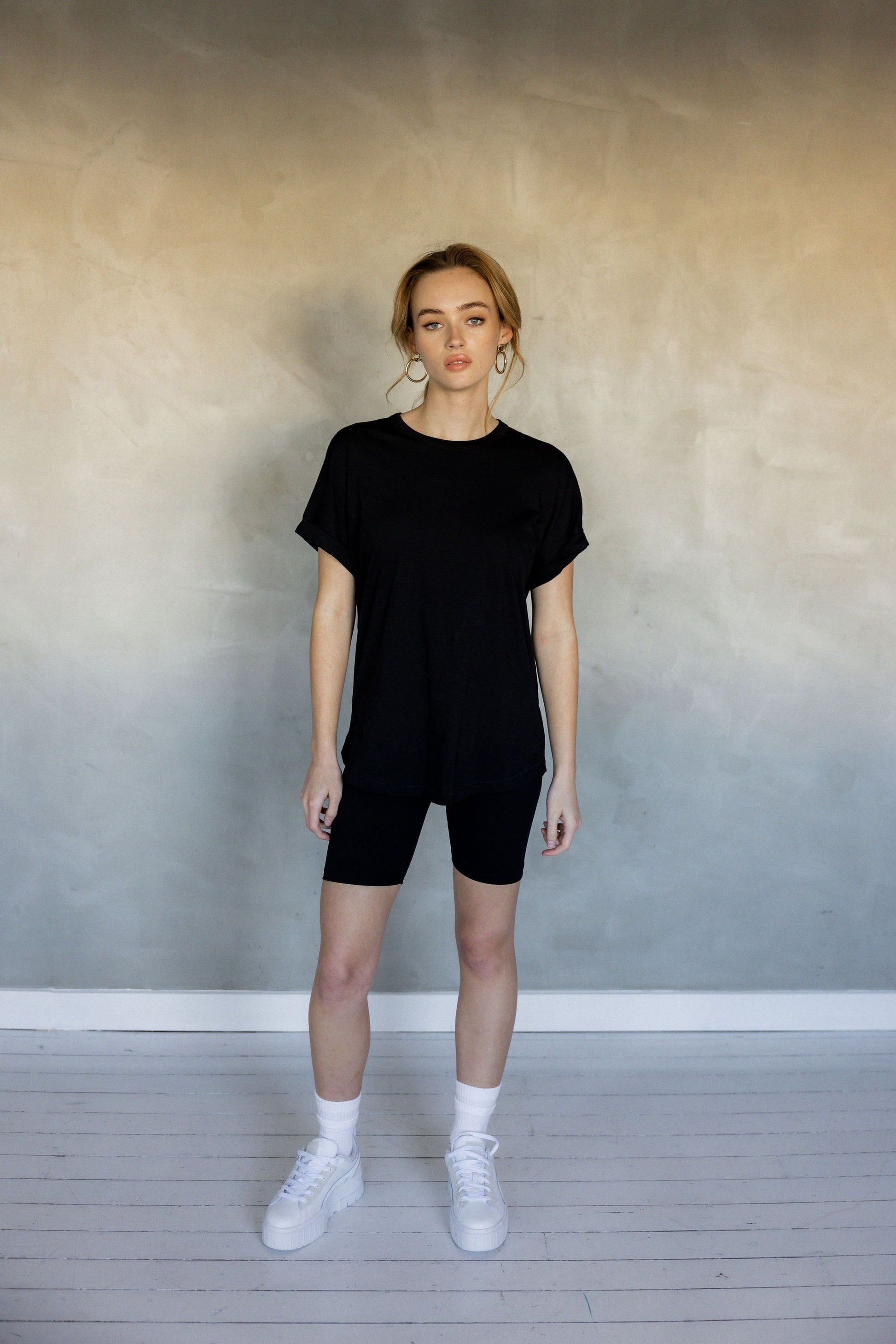 All You Need Cuff Pima Cotton T-shirt - Black front view