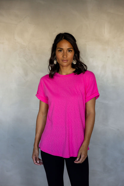 All You Need Cuff Pima Cotton T-shirt - Fuchsia Fedora front view