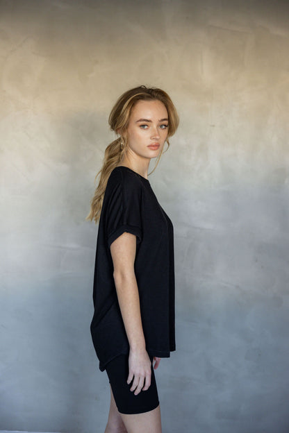 All You Need Cuff Pima Cotton T-shirt - Black side view